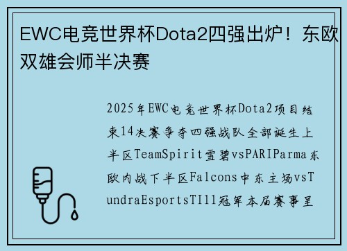 EWC电竞世界杯Dota2四强出炉！东欧双雄会师半决赛